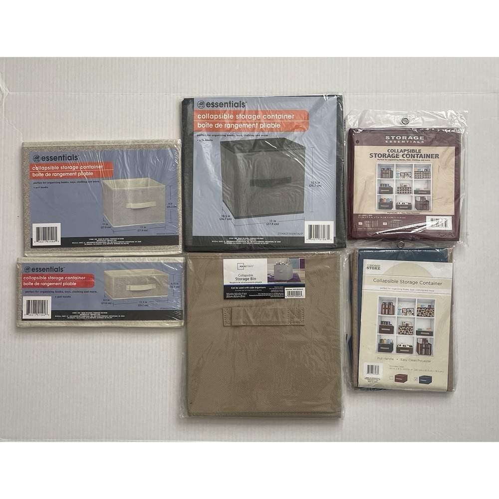 Lot of 6 NEW Collapsible Storage Bins – Assorted Sizes & Brands